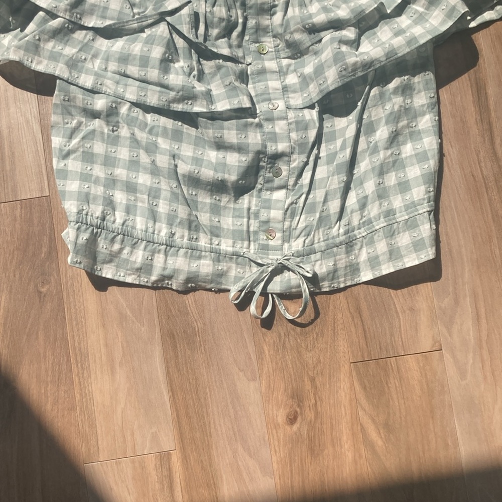 LC Lauren Conrad off the shoulder textured check w ruffle top L - Picture 8 of 16